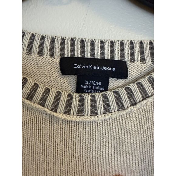 Calvin Klein Jeans Men’s XL Colorblock Crewneck Sweater - Beige and Brown - Picture 3 of 7